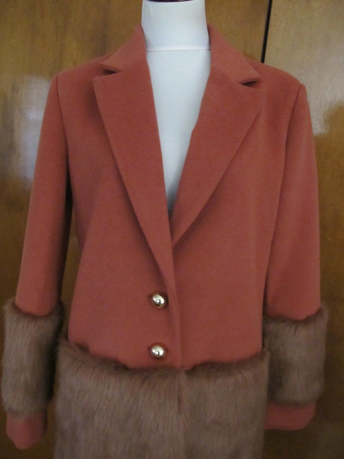 Anthropologie Keepsake Womens Orange Faux Fur Trimmed Tailored Boho Coat M New