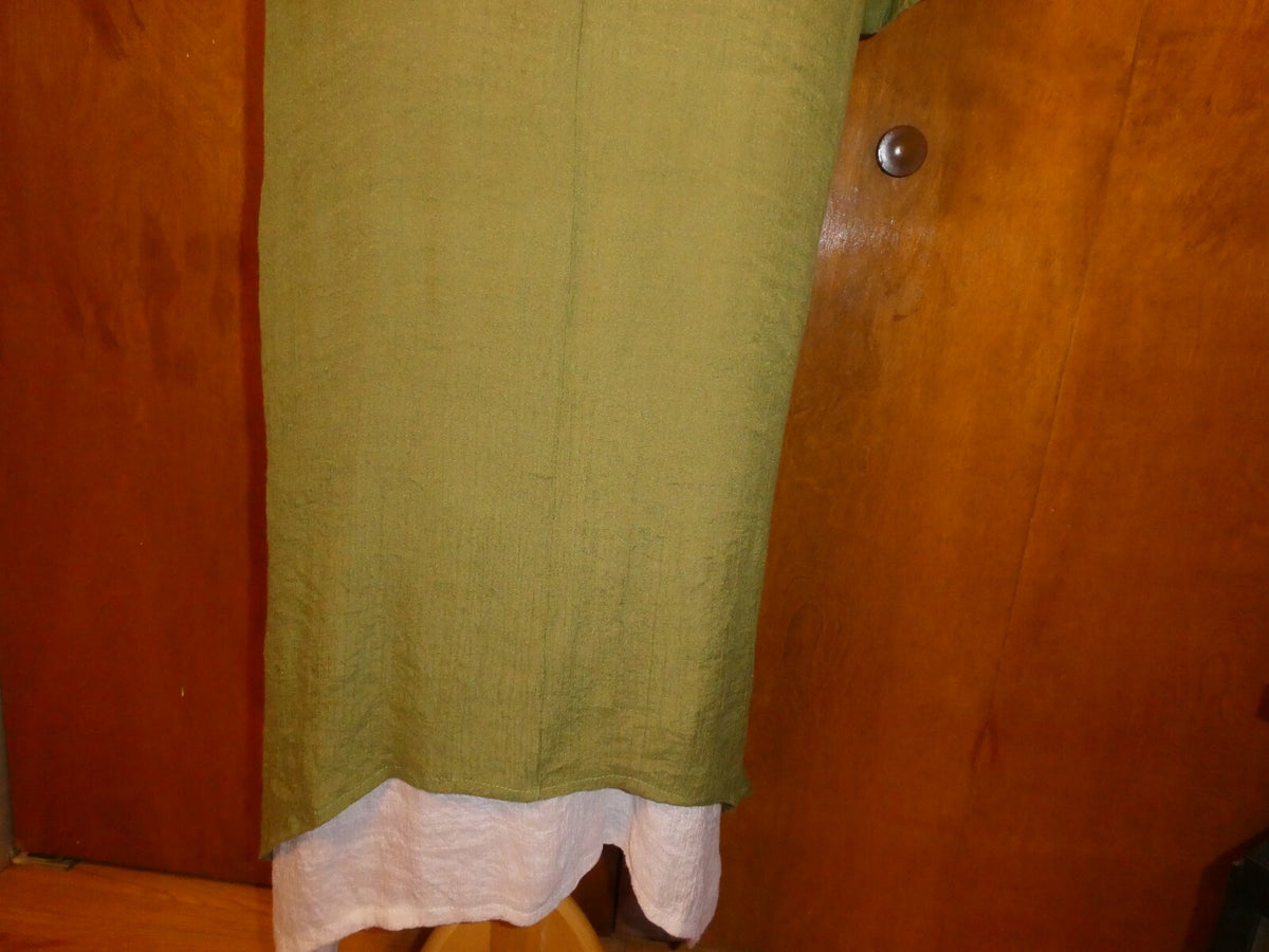 GRACILA Women’s Green/Ivory ¾ Sleeves Two Layer Long Dress 5X 