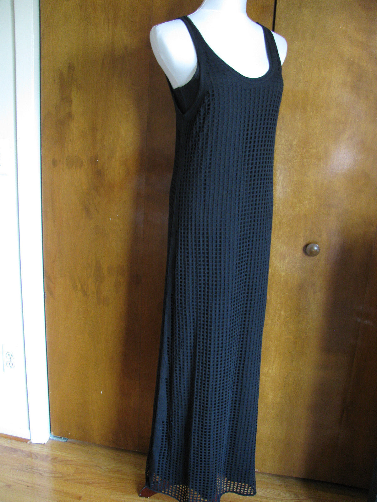 Denim & Supply women's black perforated overlay maxi New dress 
