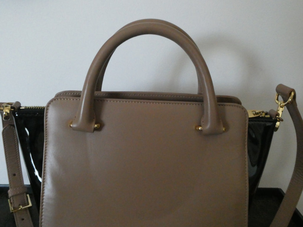 Ted Baker London Leather Crossbody Bag Nude/Black Top Handle Gold Bow Handbag