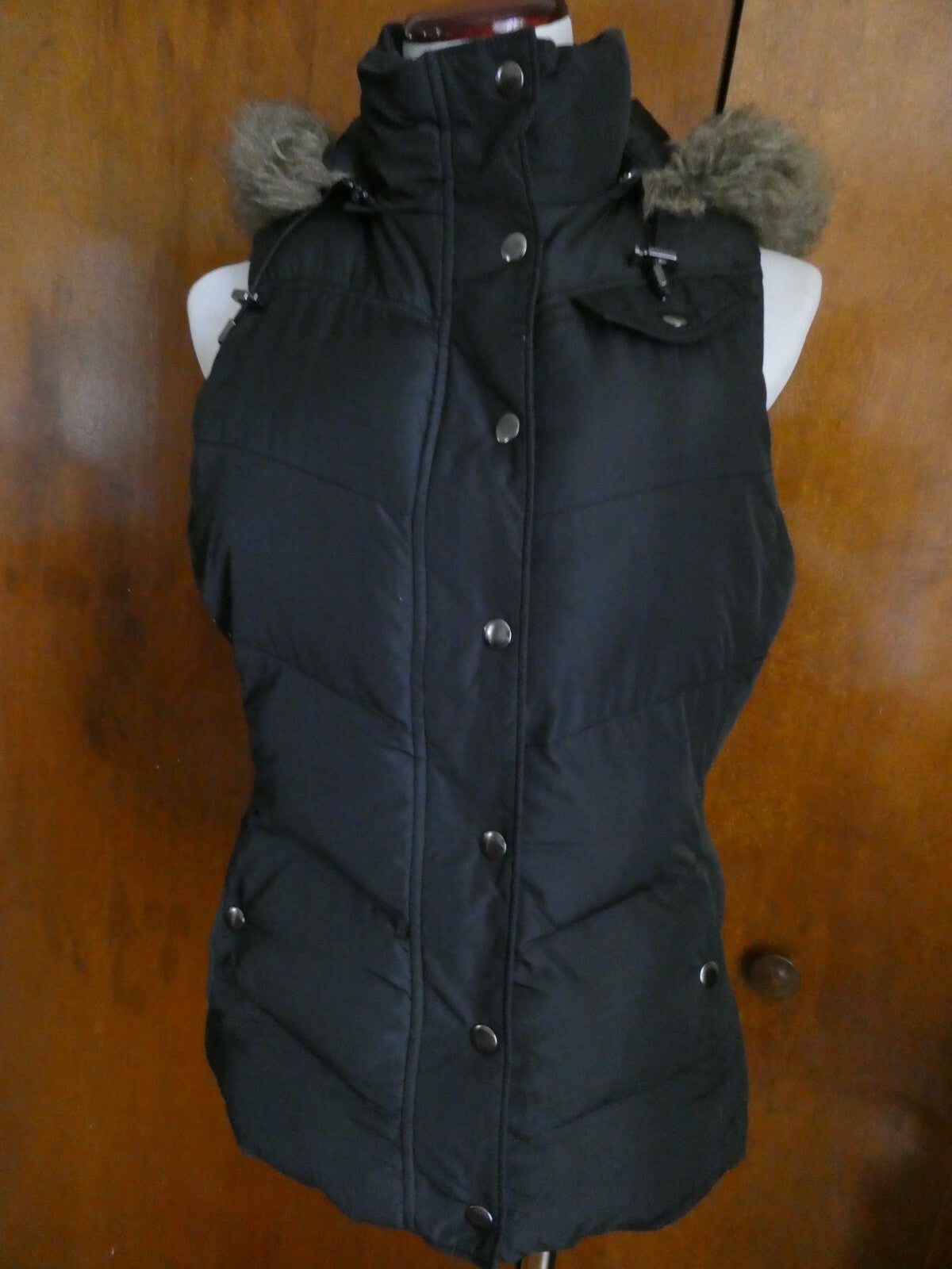 BANANA REPUBLIC Women’s Full Zip Puffer Winter Vest Jacket Hood Black Medium