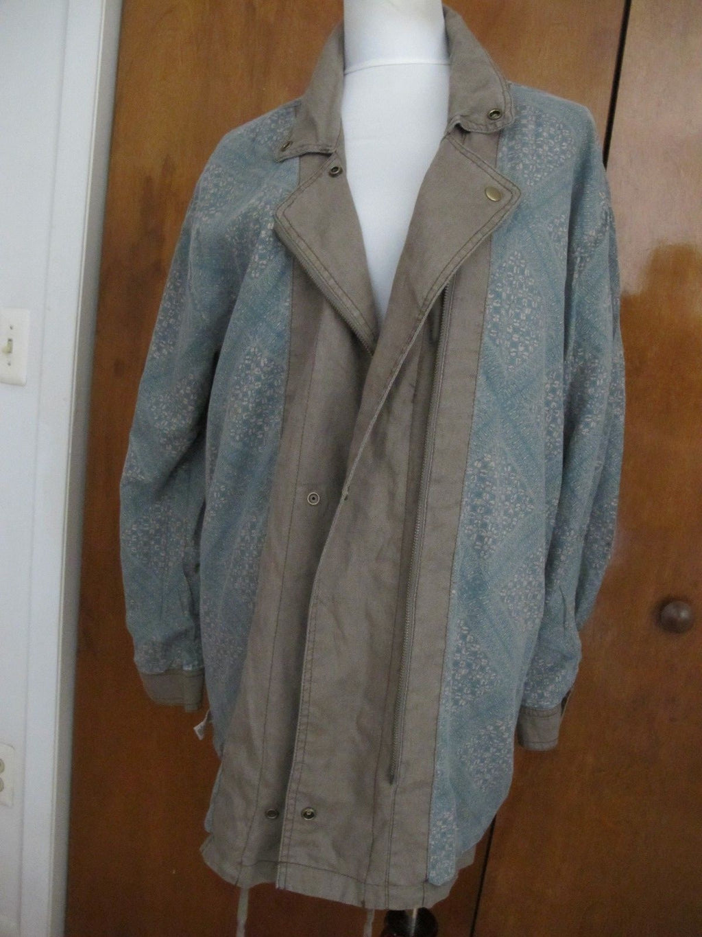 Free People Embroidered Olive Cargo Jacket Women Linen Blend Utility Coat NEW