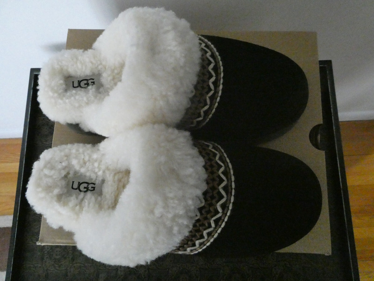 UGG DISQUETTE ATHERSON WOMENS BLACK SHEEPSKIN SLIPPERS Size 8