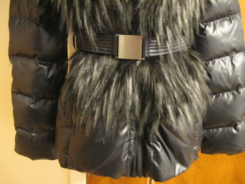 French Connection navy winter coat two in one down feather faux fur collar Small