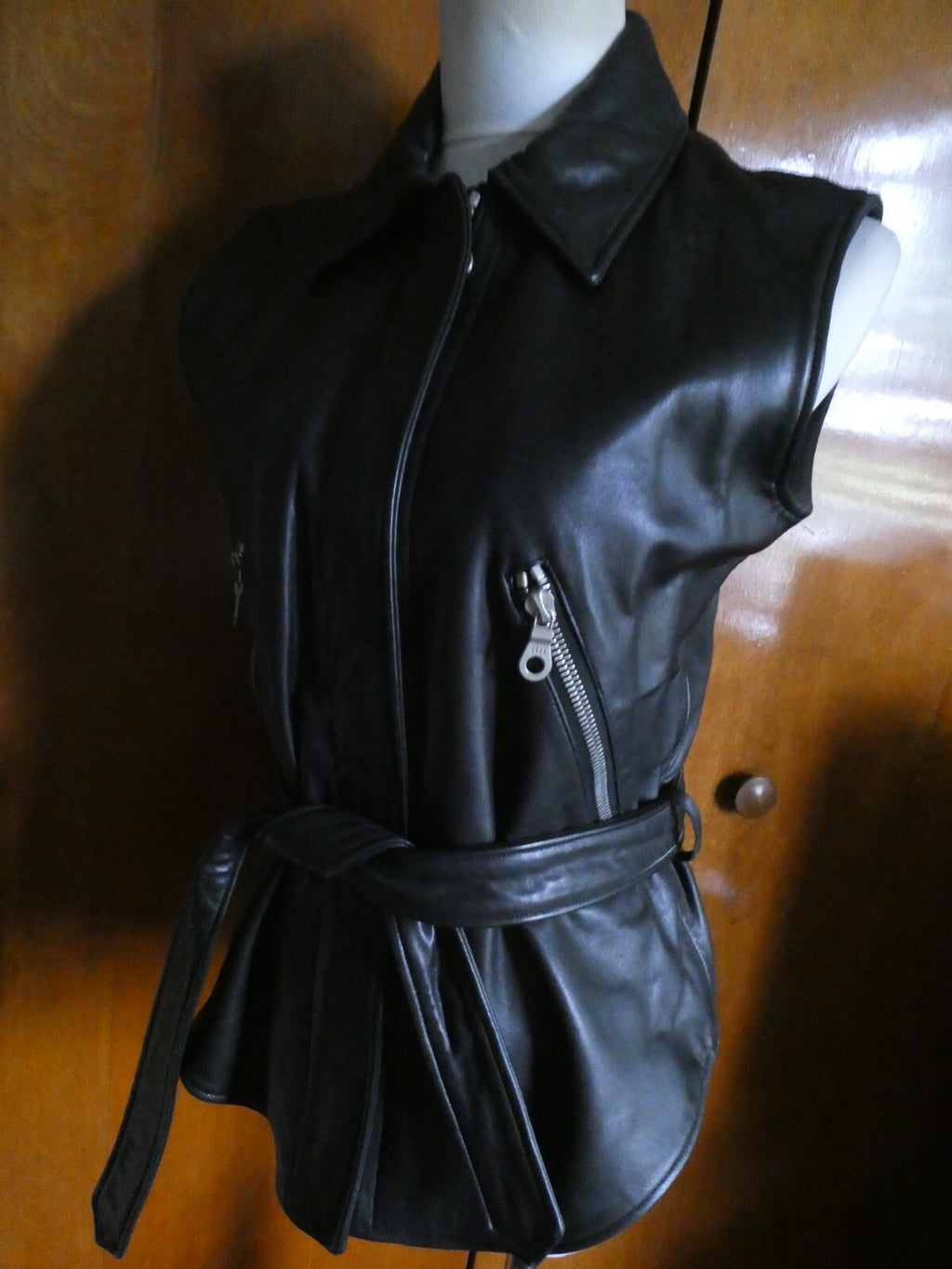John Michael Designer Black 100% Soft Leather Woman's Vest Size XS
