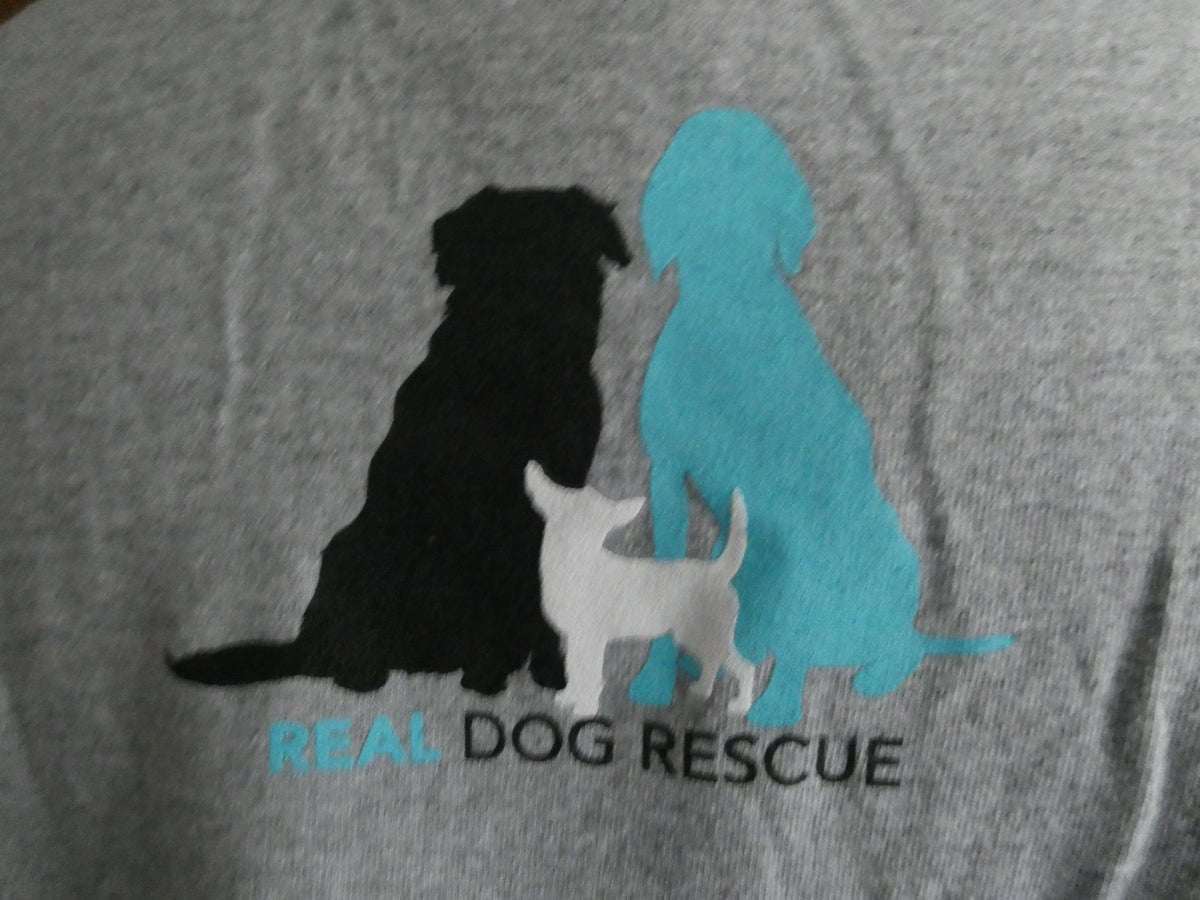 Gildan Ultra Cotton Unisex XL Real Dog Rescue Gray Long Sleeve Graphic T-Shirt