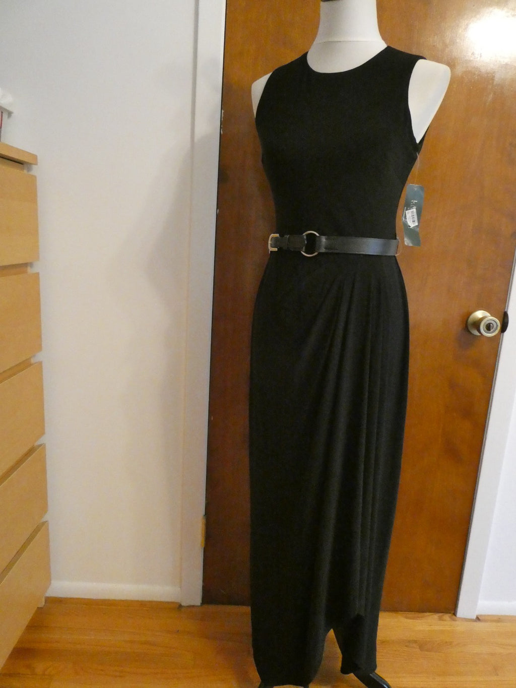 Ralph Lauren women black maxi evening dress draping at the bodice size 4