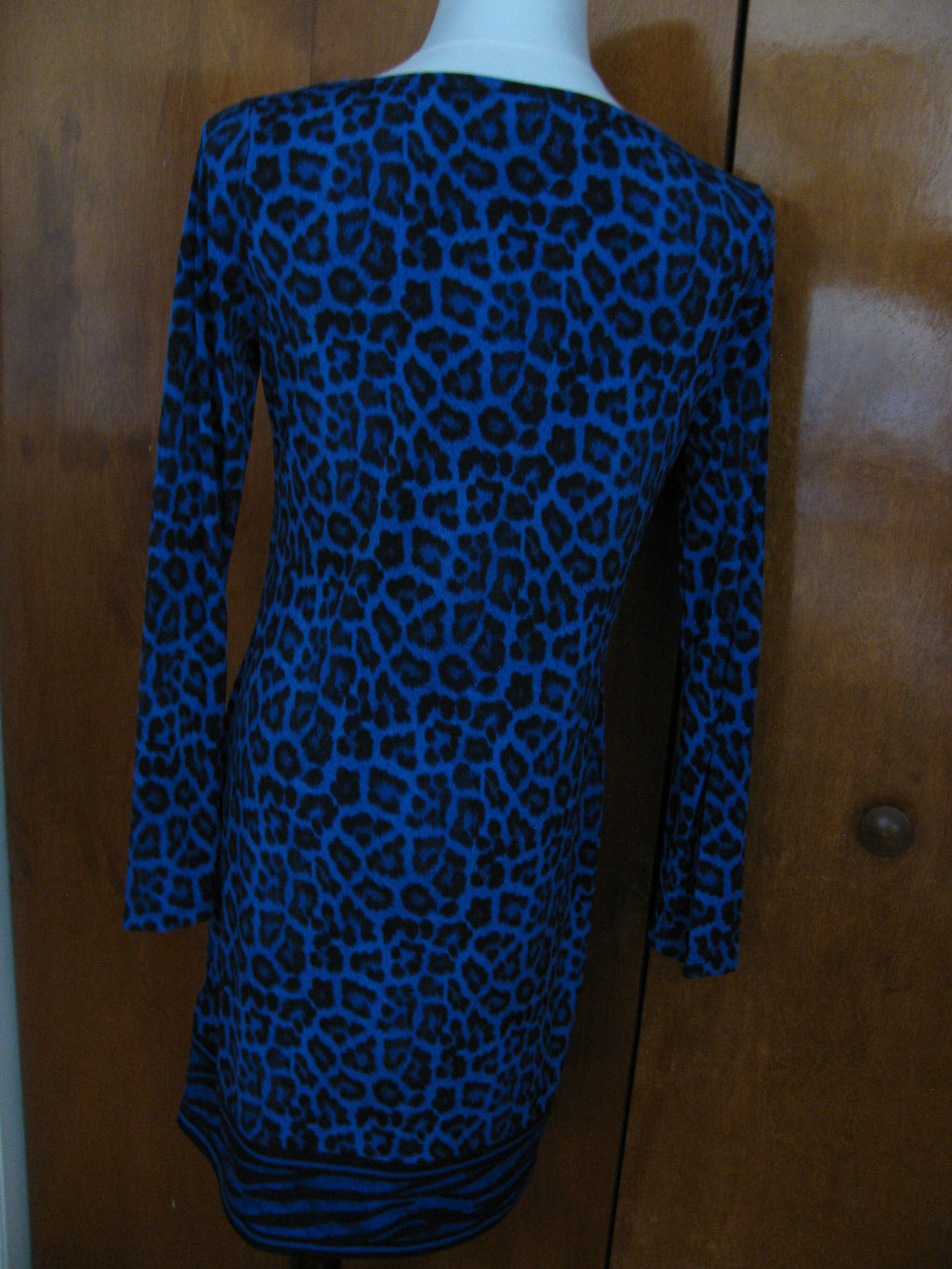 Michael Kors women’s printed dark azurite boat neckjersey shift dress New