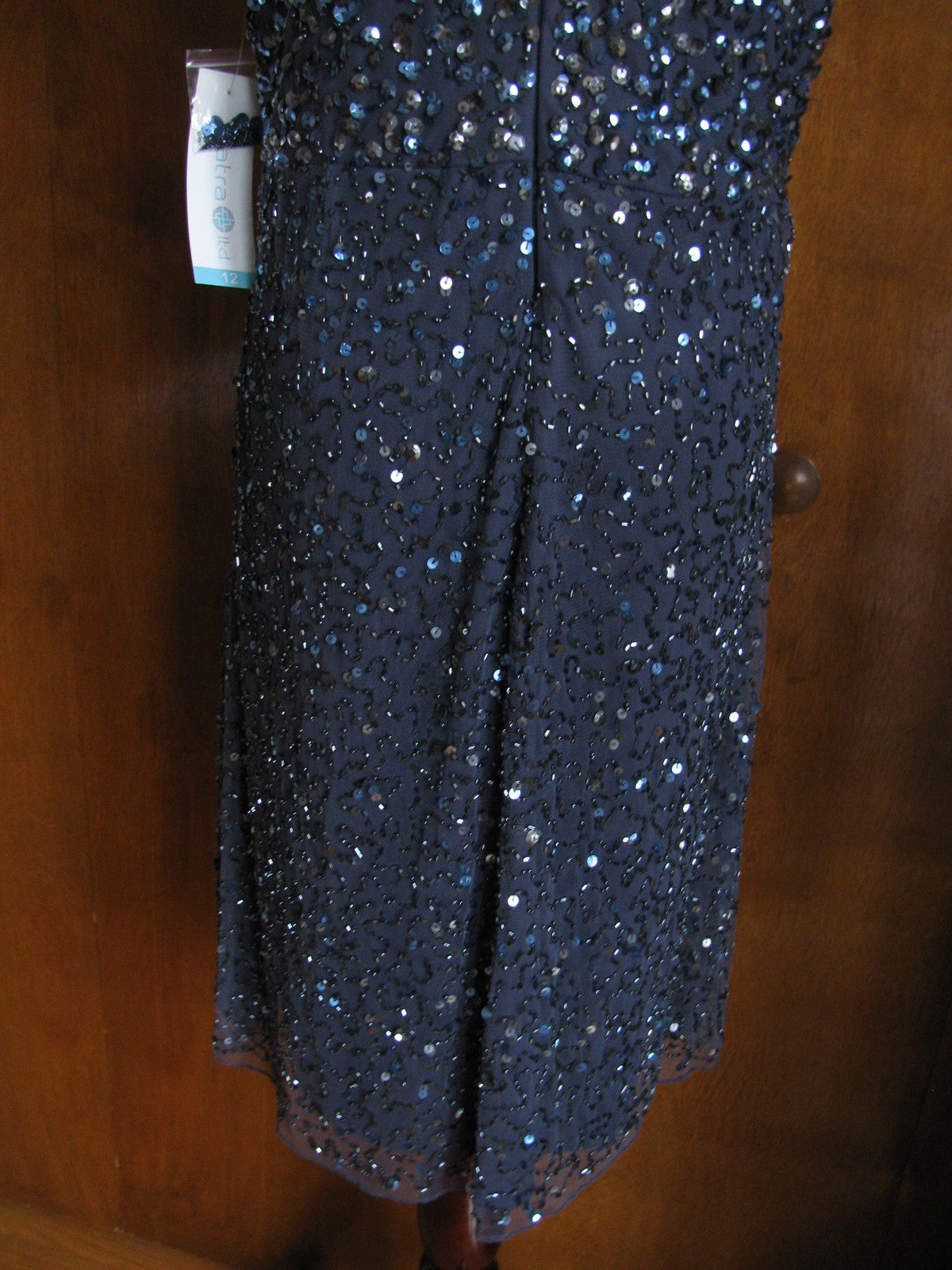 Patra Women’s Blueberry Evening Lined Sequined Twist Mesh Dress Size 12 New