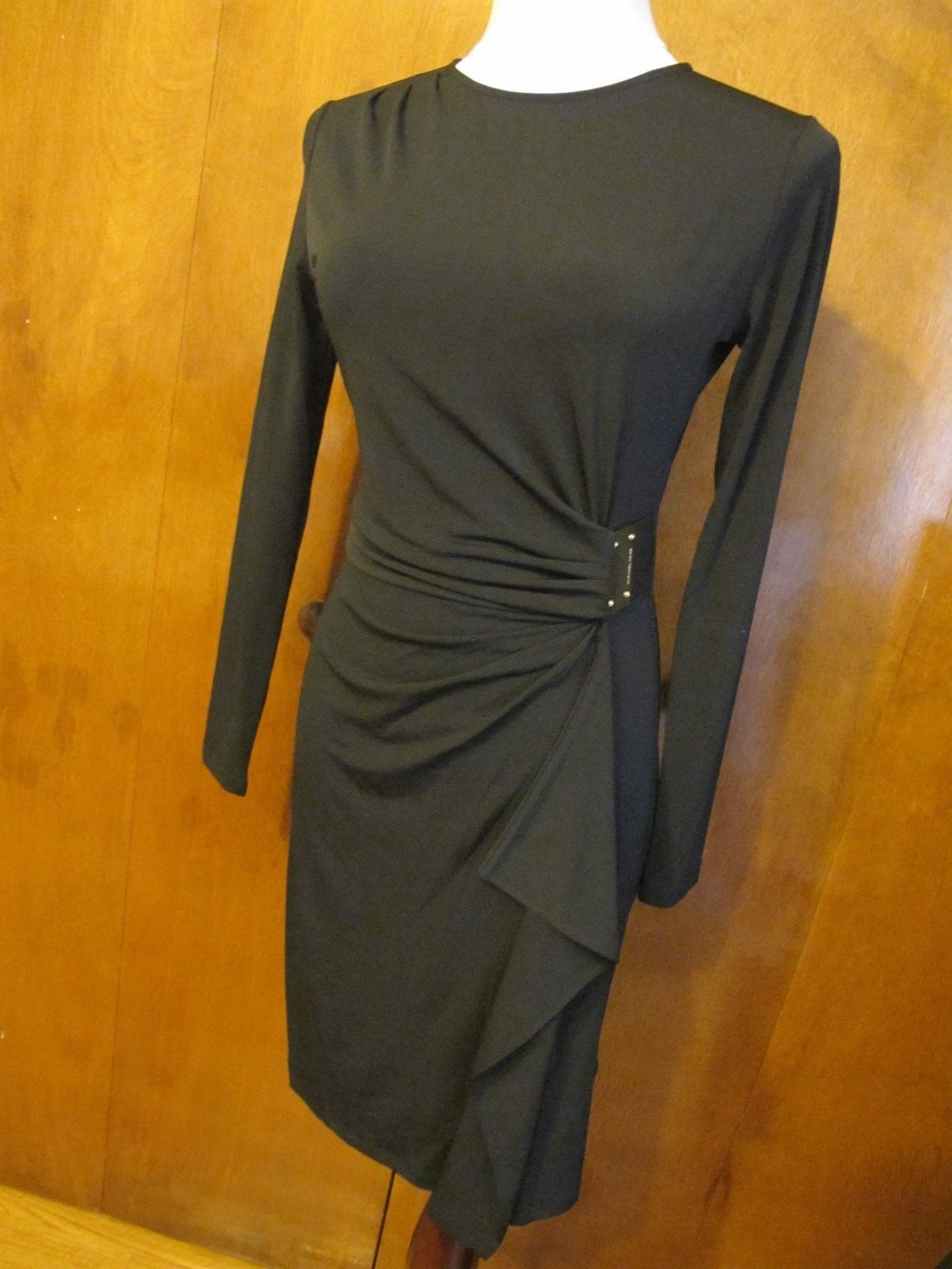 Michael Kors womens black faux wrap gorgeous evening long sleeves dress size PM