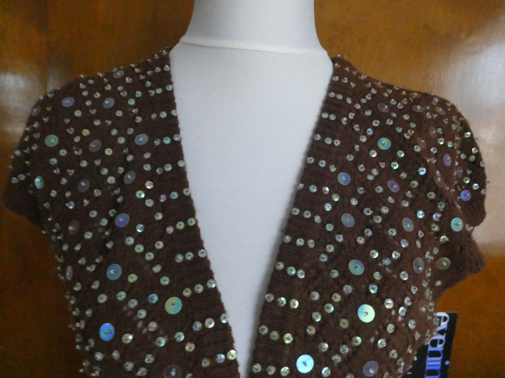 Necessary Objects Ady Gluck-Frankel Women Brown Sequin Open Front Cardigan Large