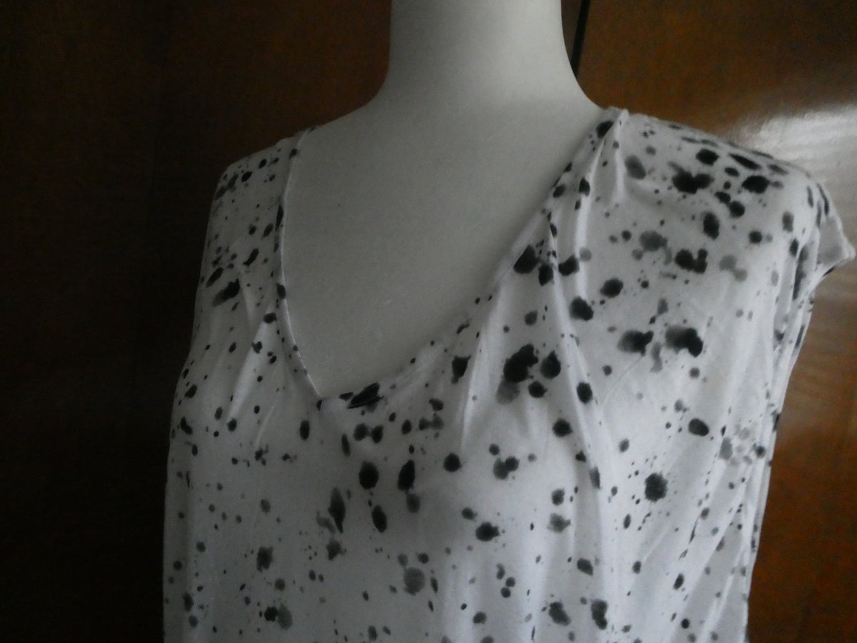 Michael Kors Women Top White/Black Splash Print 100% Tencel Medium $69.50
