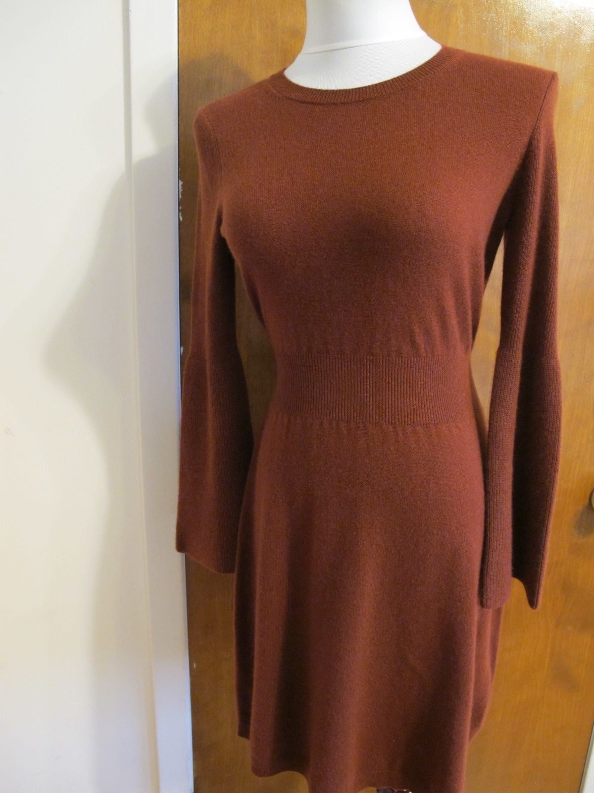 Bloomingdale Theory Women's Deep Red Oak Super Soft Cashmere Dress Small