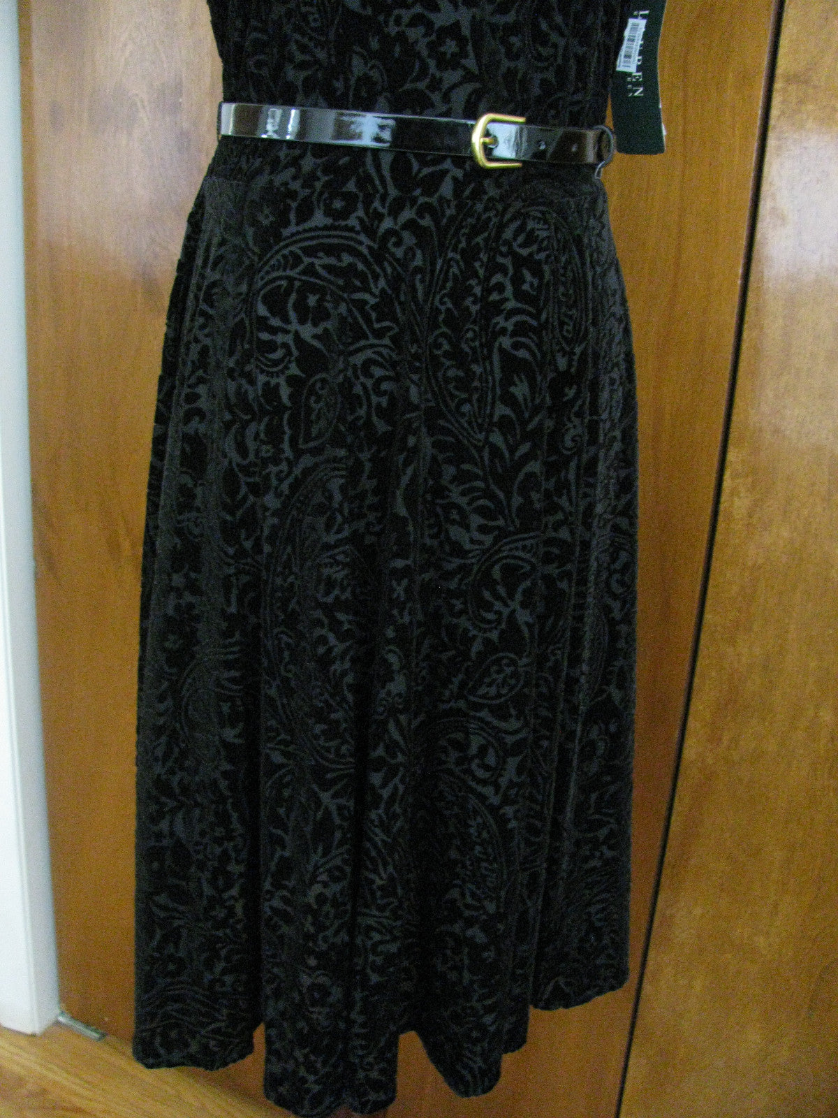 Ralph Lauren women black velour evening A-line dress  New