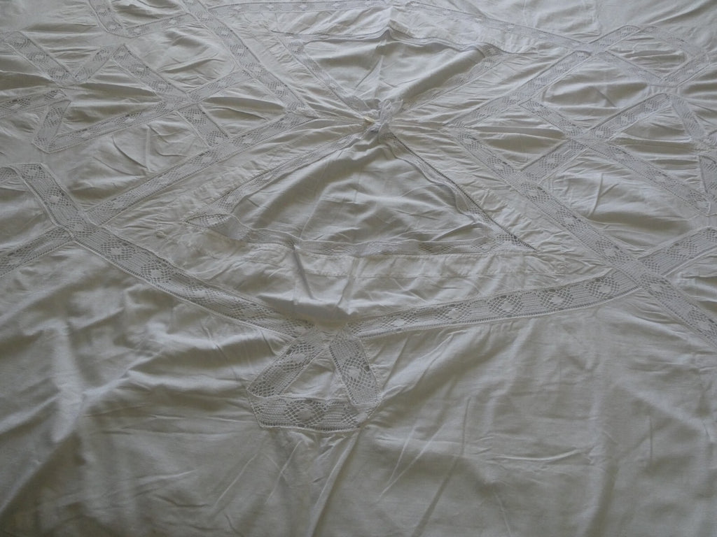 Vintage Crocheted Cotton Duvet Cover White 1970s 77”x 68" Custom Made