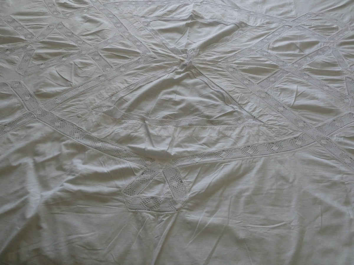 Vintage Crocheted Cotton Duvet Cover White 1970s 77”x 68" Custom Made