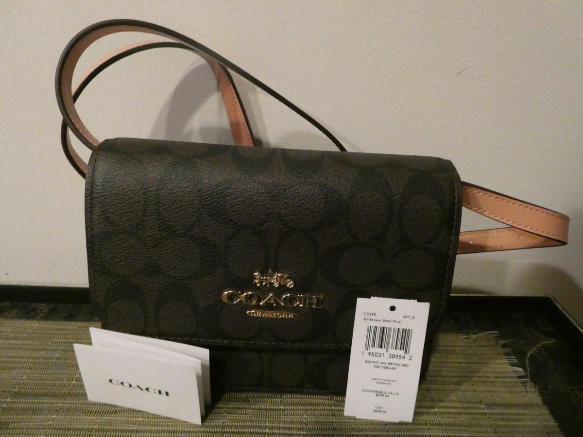 COACH Mini Brynn Women’s Brown/pink Signature Canvas Crossbody Bag Style# C5592