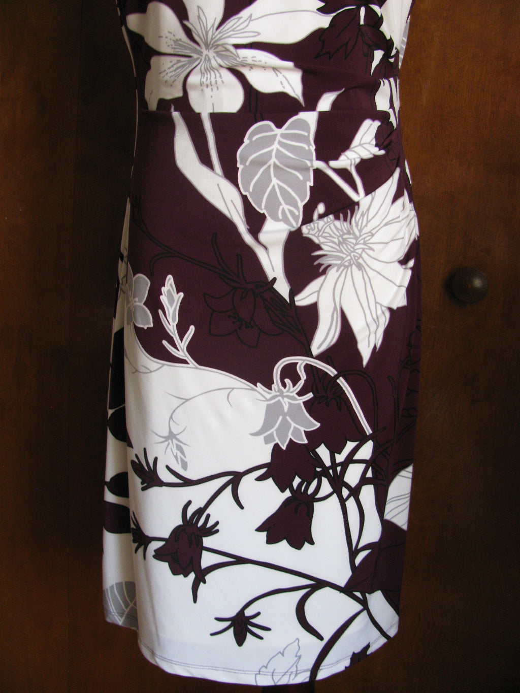 Ralph Lauren women’s burgundy bold floral lined stylish gathered dress New