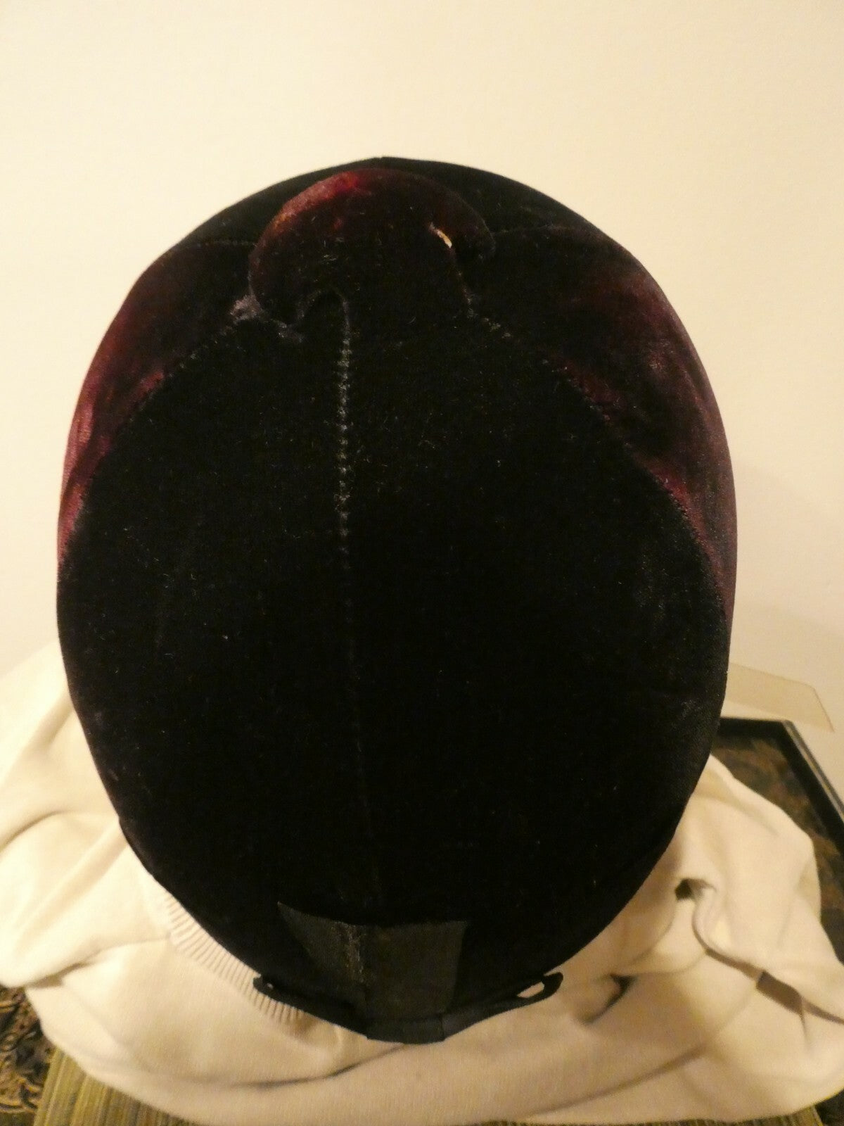 Ladies black/dark purple velvet riding helmet decorated bow at the back Small