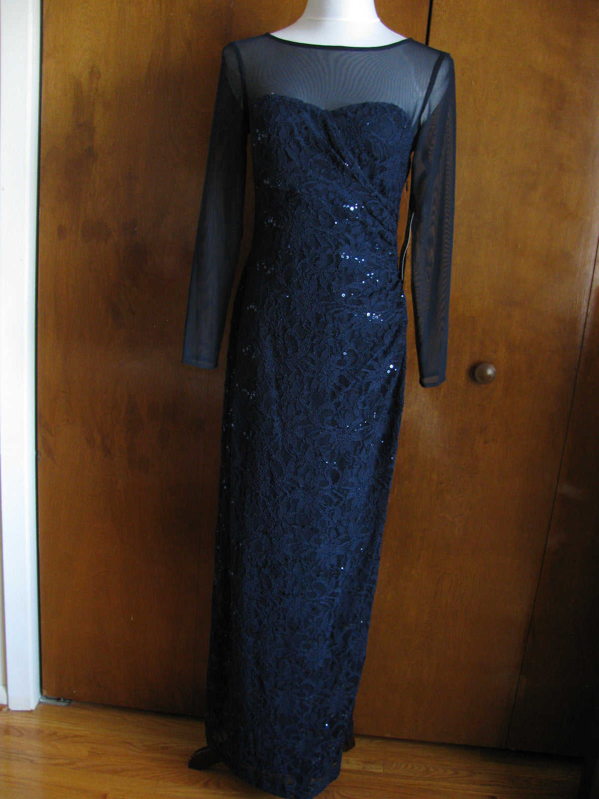 Ralph Lauren women navy sequinsparked floral lace evening dress new