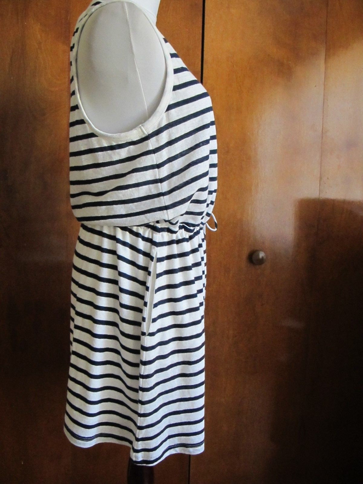 Gap women's white/blue cotton/linen stripped dress New