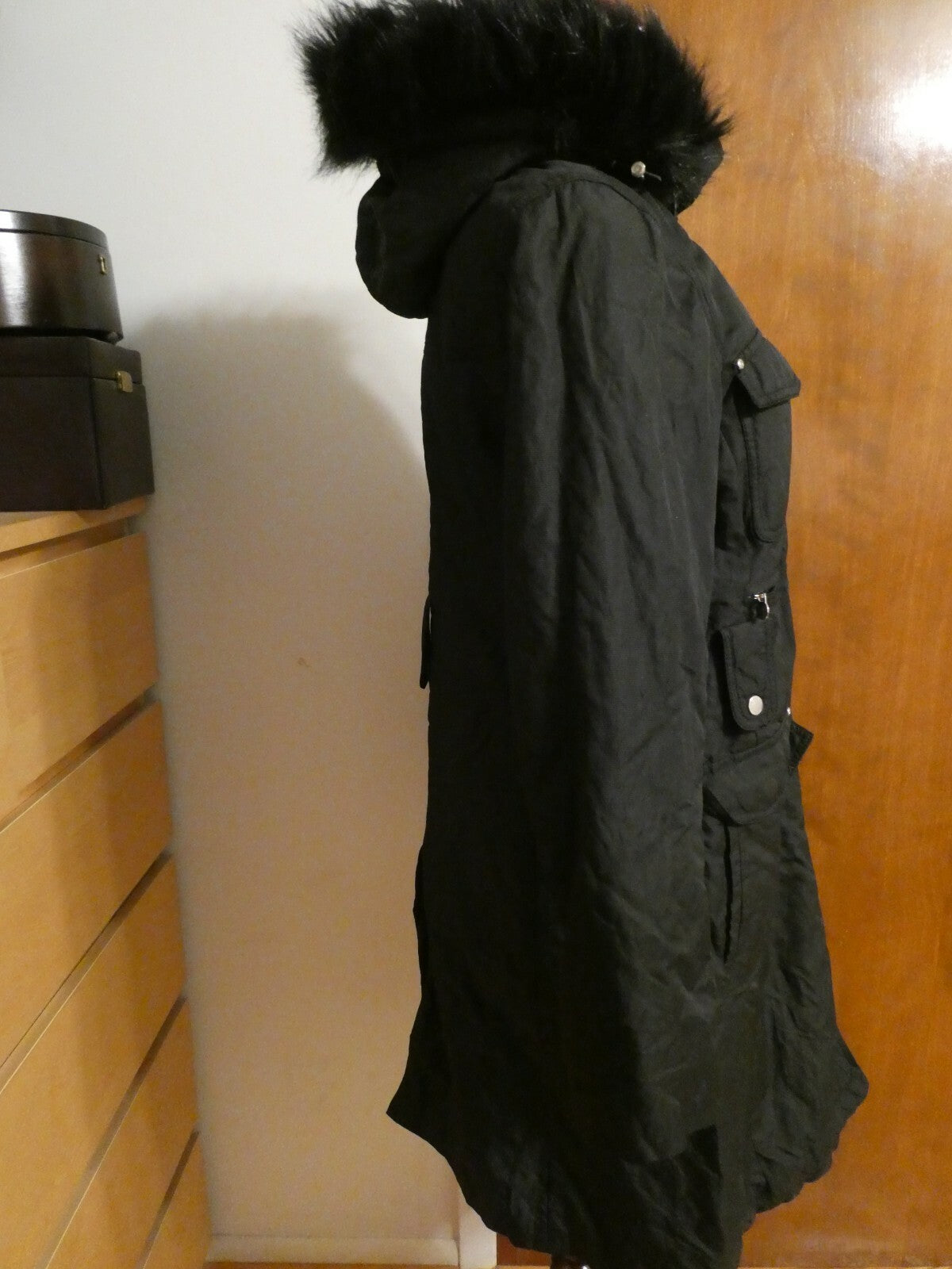 Laundry By Shelli Segal Women's Black Long Winter Coat Removable Hood Medium