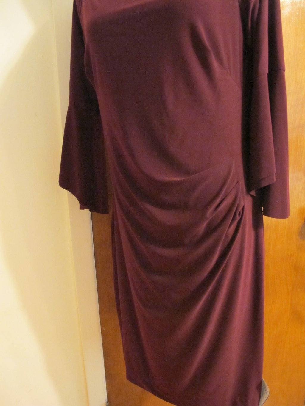 Ralph Lauren Women’s Burgundy Bell-Sleeve Gathered Off Shoulder Dress  NWT