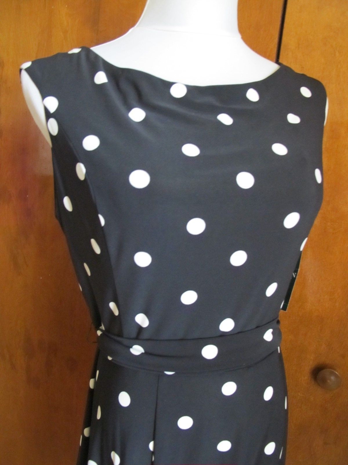 Ralph Lauren women’s  A-Line black polka dot NWT dress size 14