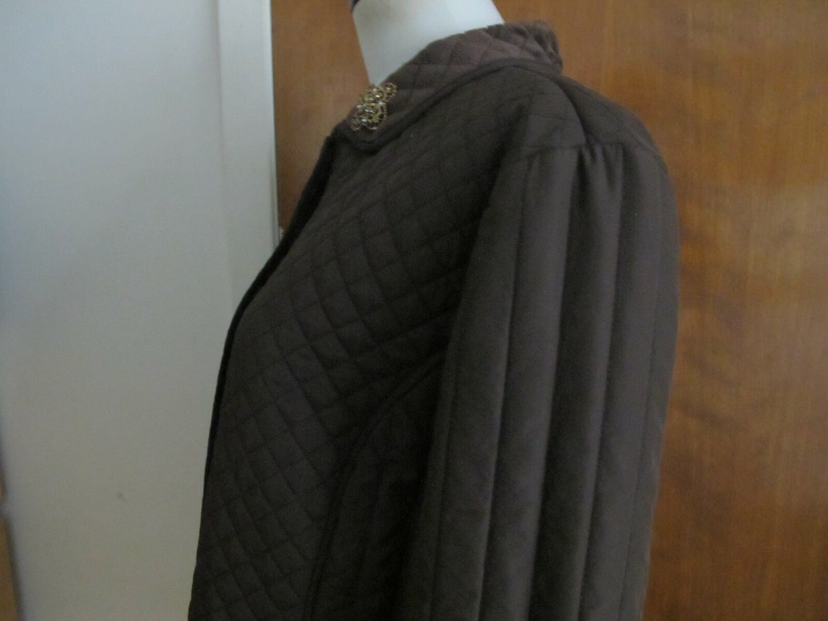 Larry Levin Women's Brown Quilted Coat Jacket Faux Fur Lining XLarge