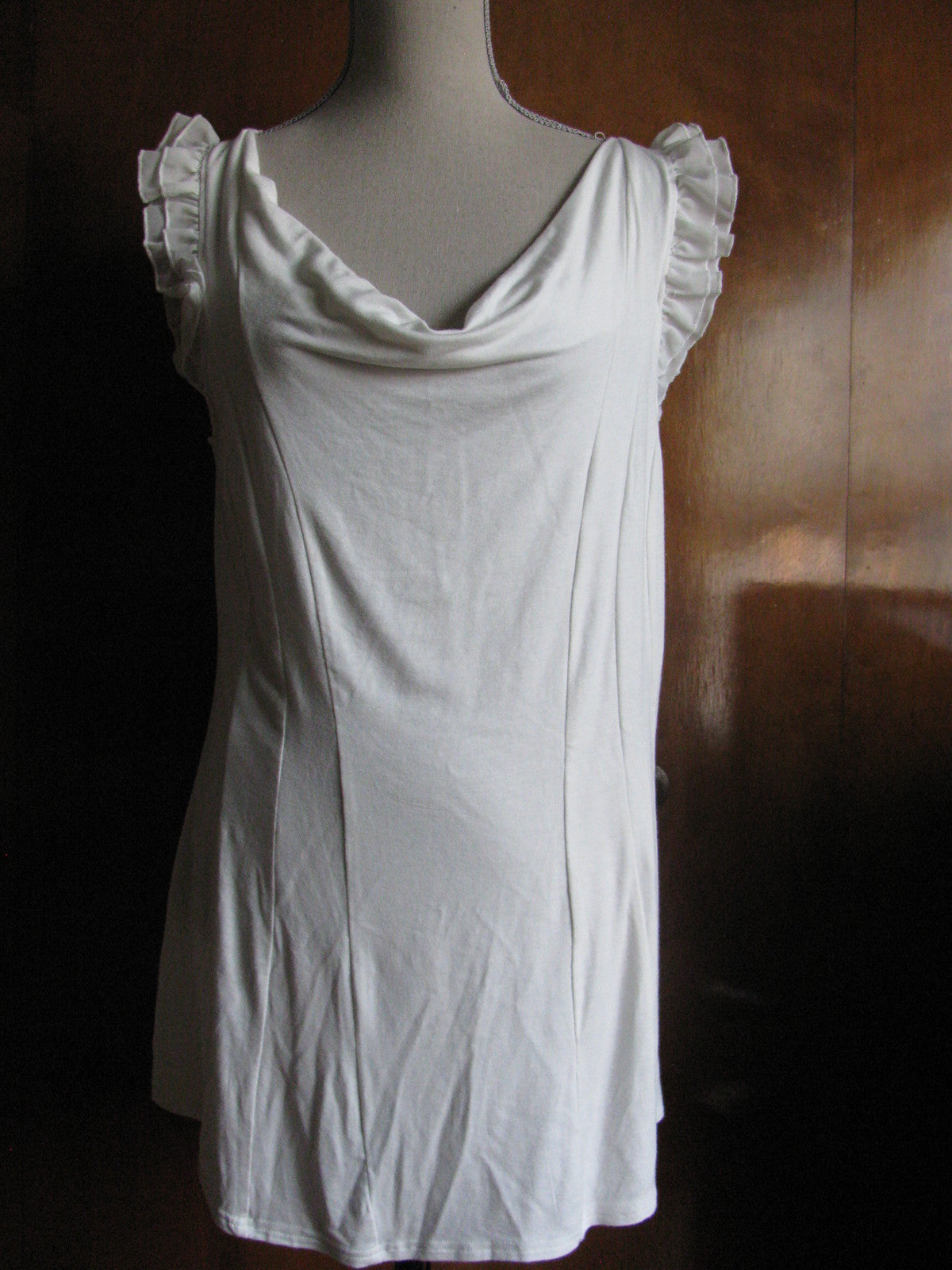 Strazzi Women's Off- White Ruffle Rayon Tunic Top Size Large New w/tags