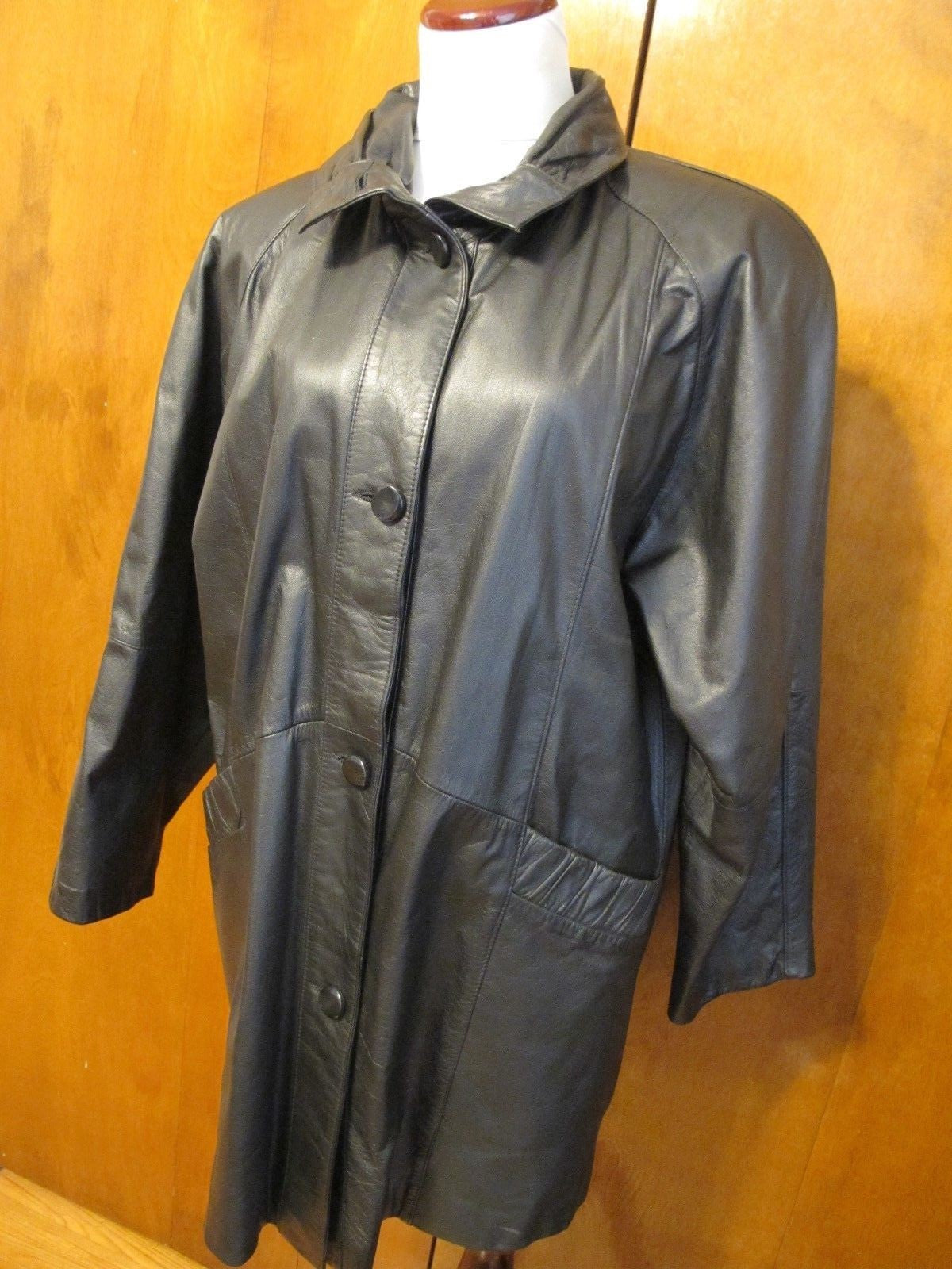 Pelle New York Milano Women's Black Real Genuine Leather Jacket Coat Medium 