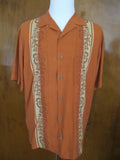 Tommy Bahama Mens Silk Brown Florals Print Embroidered Camp Shirt Size Large