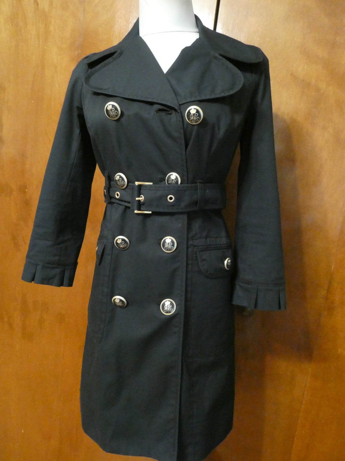 Juicy Couture Women's Navy 3/4 Sleeve Belted Double Breasted Trench Coat P (XS)