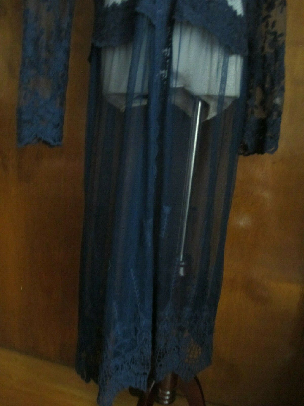Indigo Thread Co. Women's Navy Mesh Long Sleeve Embroidered Duster Cardigan 1X