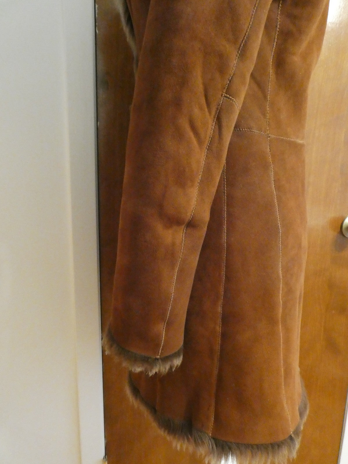 Authentic Andrew Marc New York women 100% shearling winter coat brown suede XS