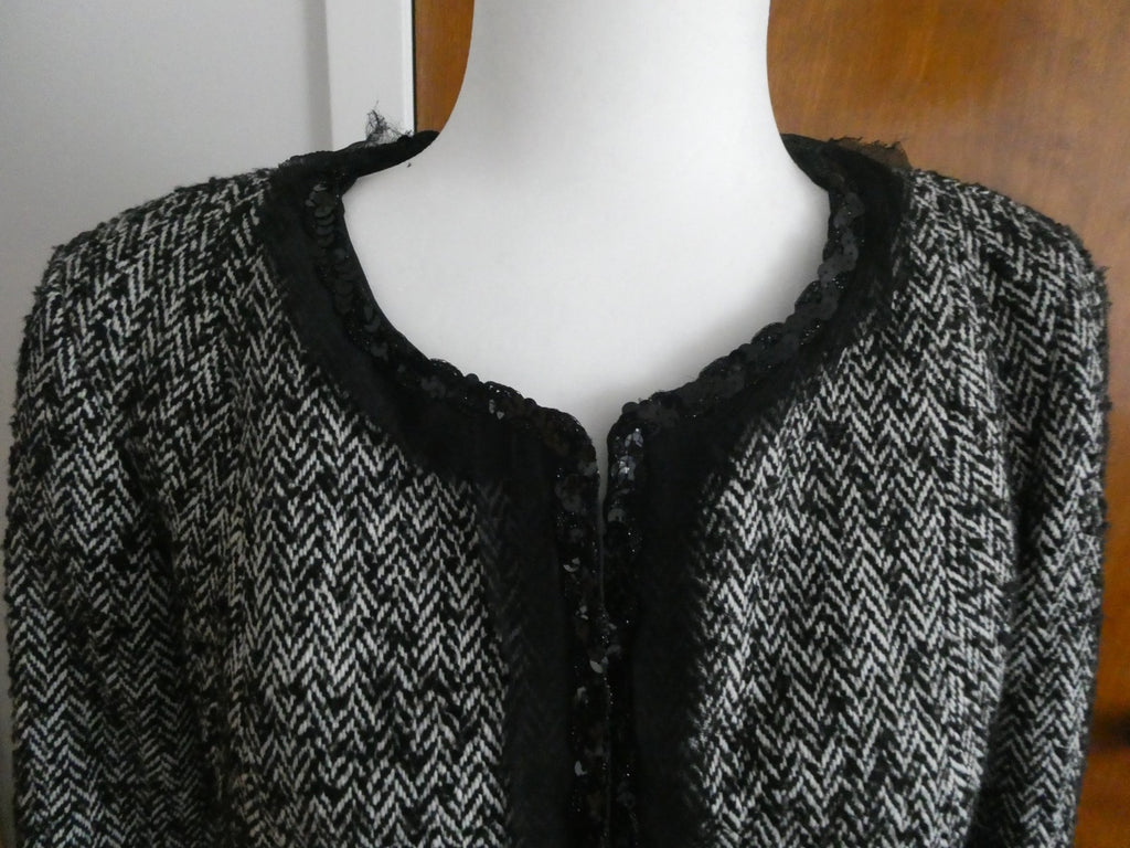 Sinequanone Women Black White Tweed & Sequin Wool Blend Lined Blazer Size Large
