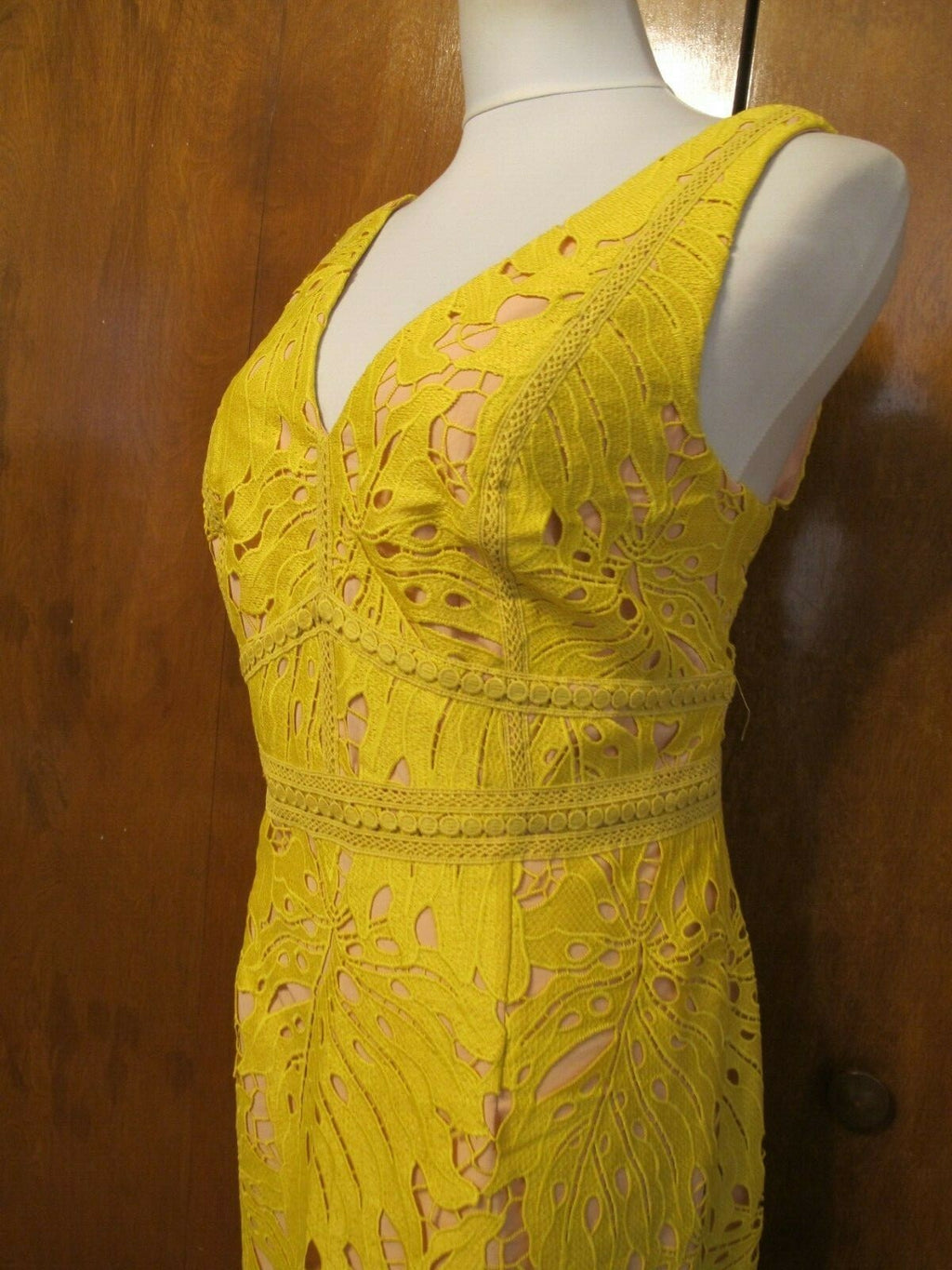 Anthropologie Maeve Crotchet Gardenia Lace Column Dress Yellow  Size 14