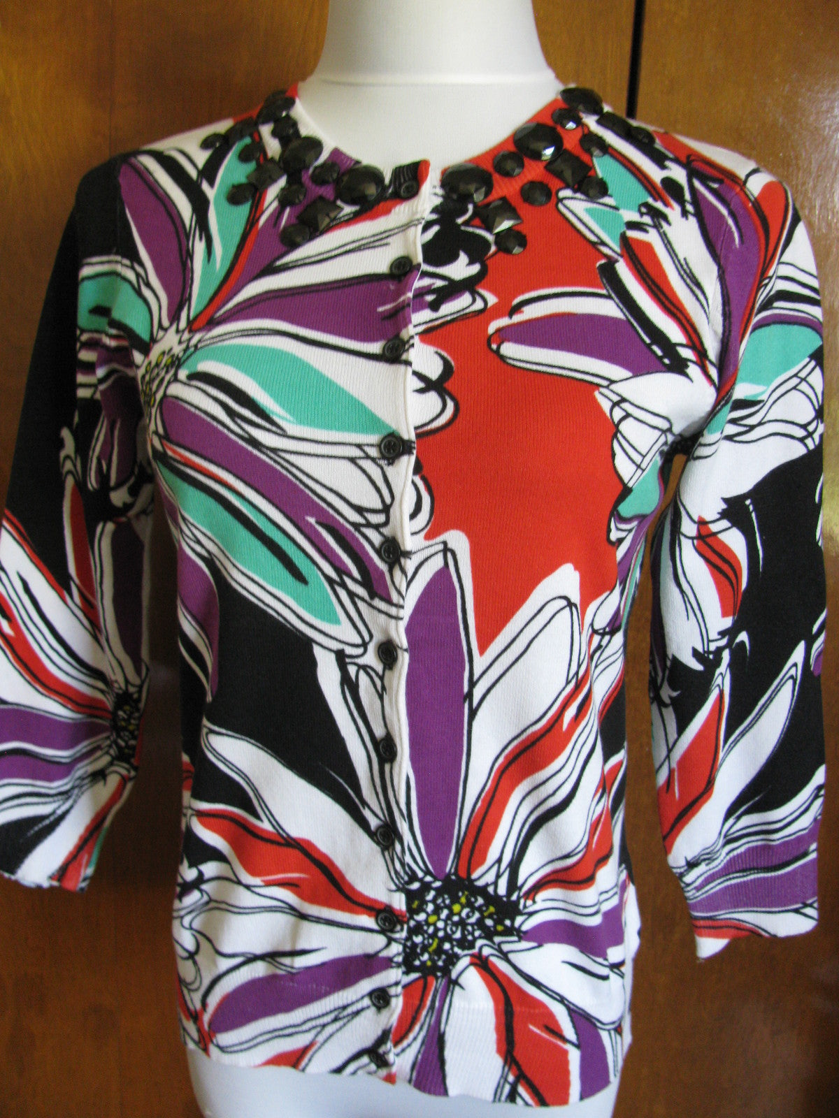 WD-NV Women's bright colored beaded cardigan small