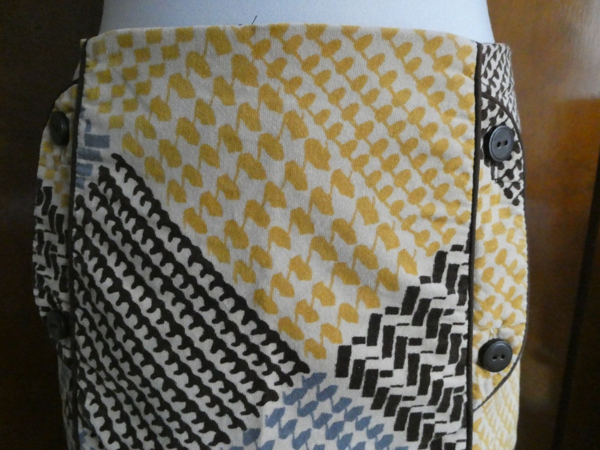 Maeve Women's Yellow Multicolor Lined Buttons Pockets A Line Short Skirt Size 4