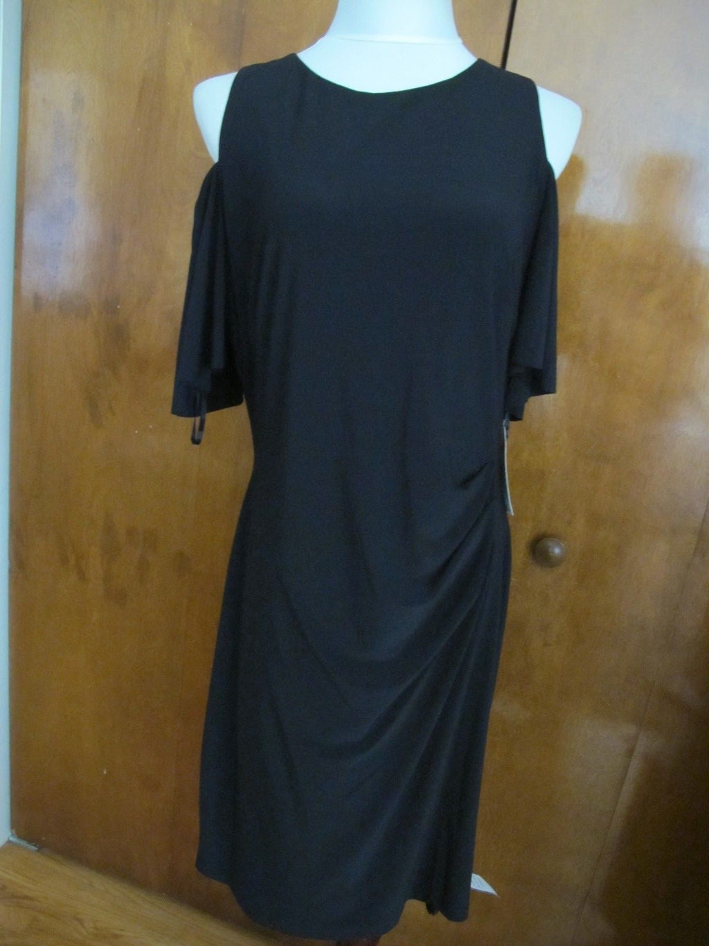 Ralph Lauren women's black cutout gathered lined evening dress 16 New