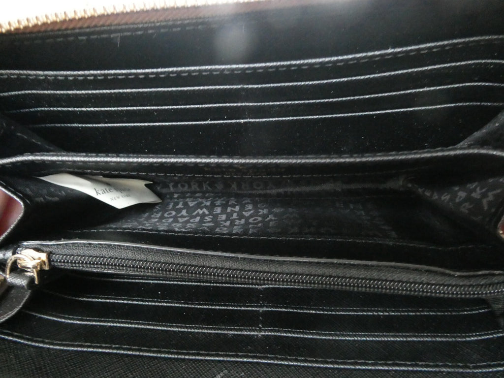 Kate Spade New York Women’s Zip- Around Gray/Black Leather Wallet Size Large