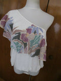 Free People Women’s Ruffle One Shoulder Ivory Floral  Tank Top 