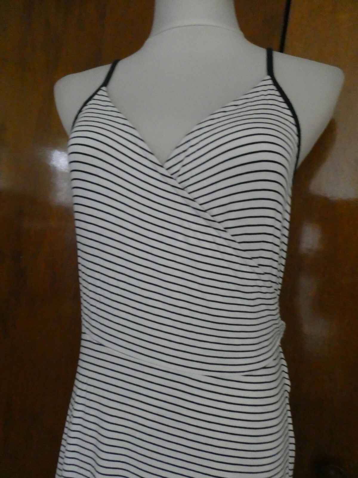 Gap Women's Stripped White/Black Tie-Waist Midi Wrap Dress Size Large Xlarge