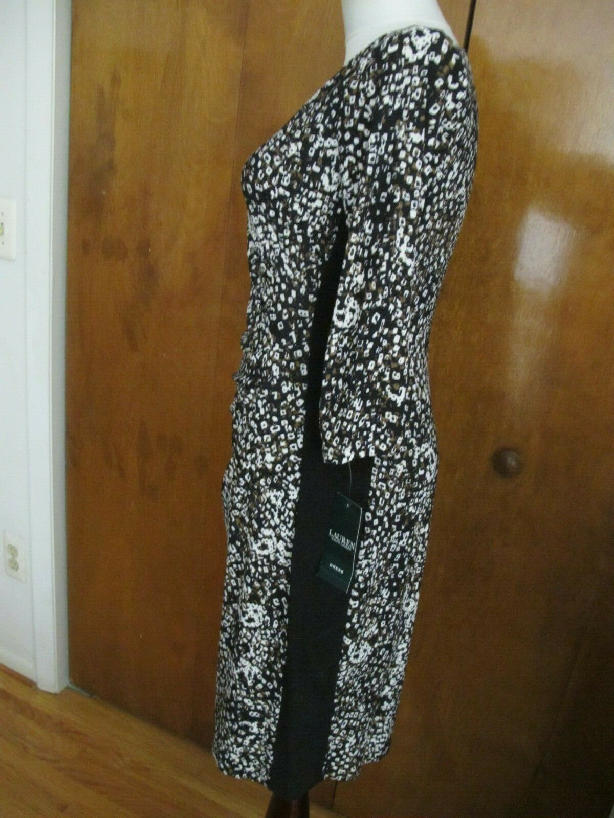 Ralph Lauren women's black brown white gathered lined dress 8 