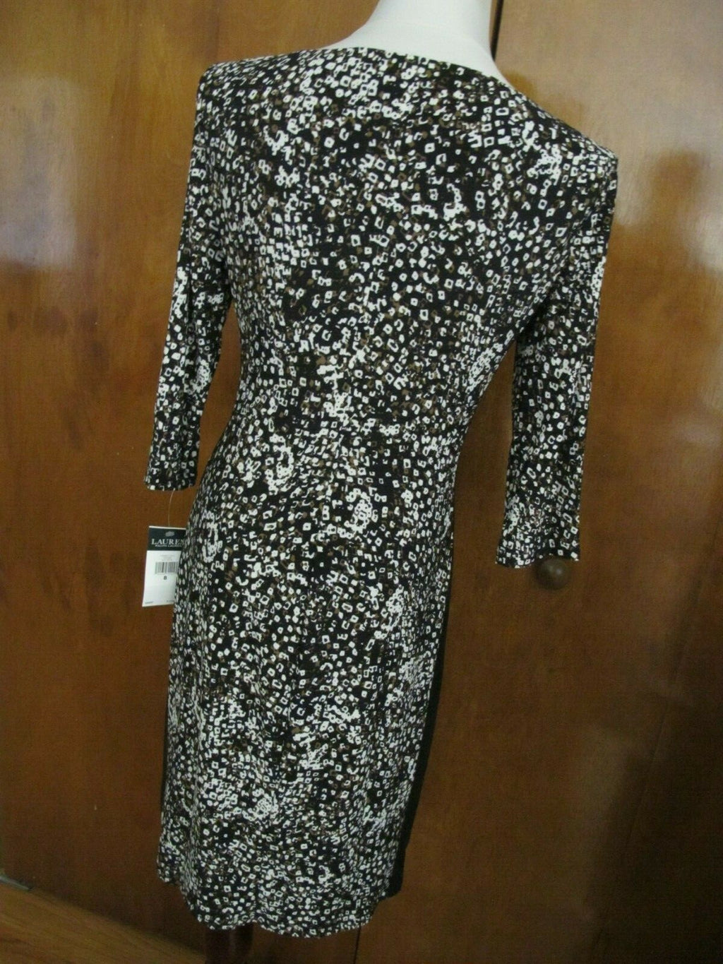 Ralph Lauren women's black brown white gathered lined dress 8 