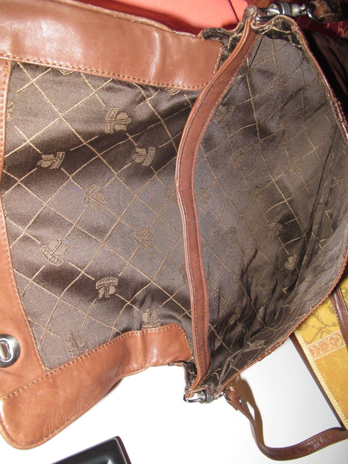 Vintage Tartana Pelletterie Women's Brown Leather Briefcase Messenger Bag 