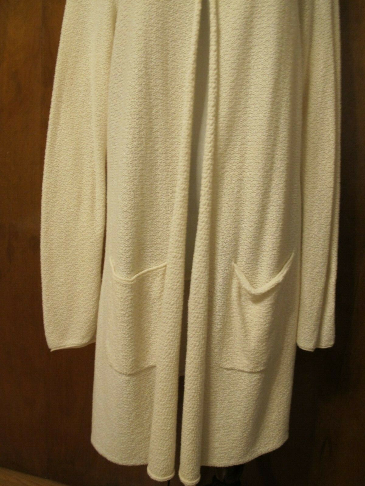 Eileen Fisher Women’s Ivory Knit Open Front Hood Organic Cotton Cardigan XLarge