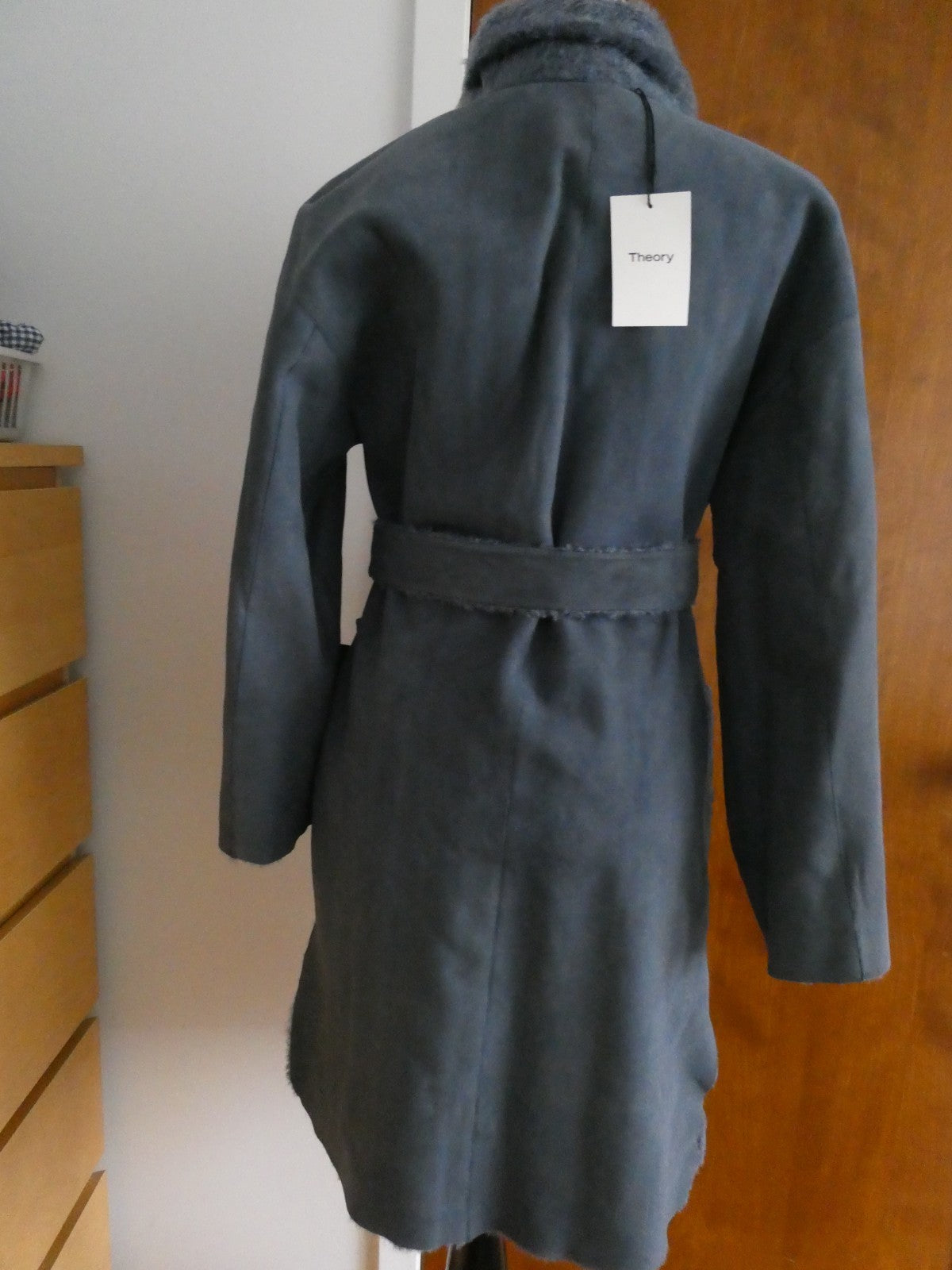 Theory Robe Coat Metal Blue Shearling Lamb Fur Teddy Coat M $2895 Made In Turkey