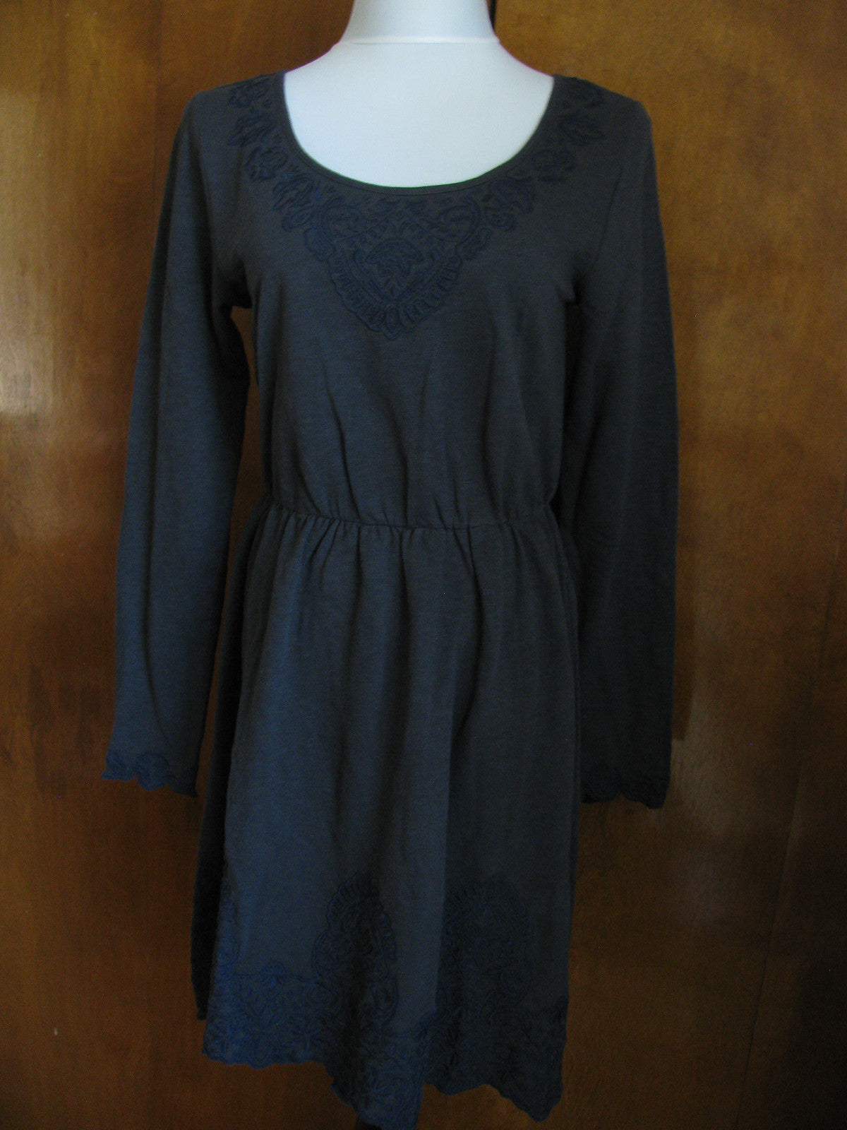 Anthropologie women's dark gray cotton embroidered dress Size XS, M, S