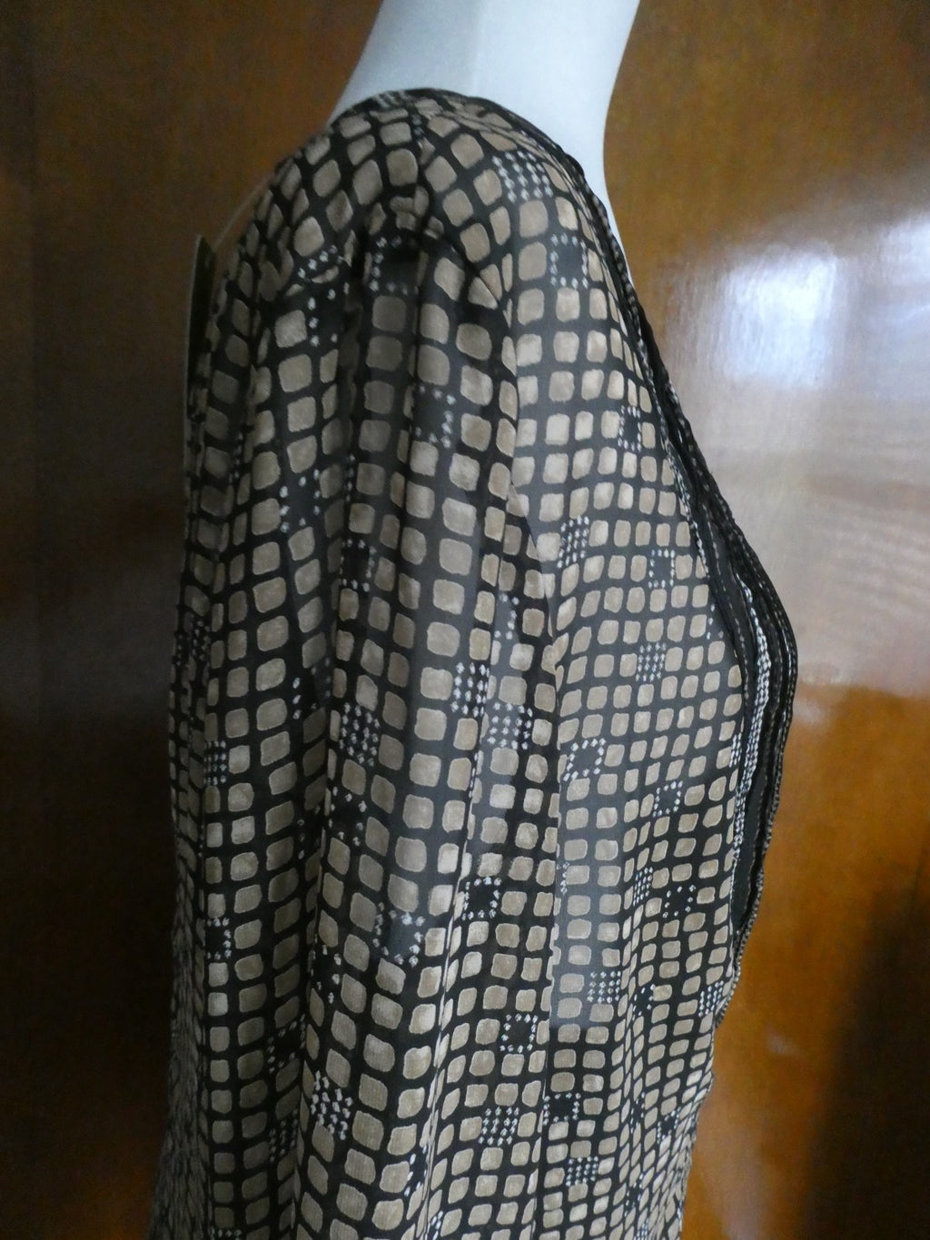 Sigrid Olsen Graphic Designer Blouse Women 12 Black Sheer Geometric Boho Top